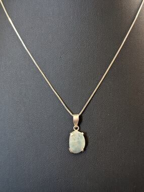 Vtg 925 Sterling Silver Natural Aquamarine March Birthstone Box Chain Necklace